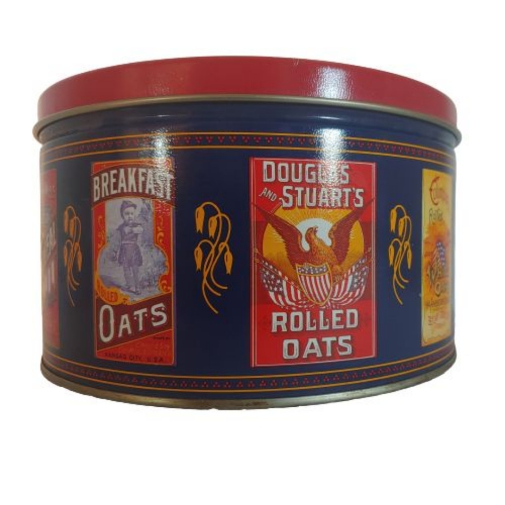 Vintage1993 7" Round Quaker Oats Tin Red Blue